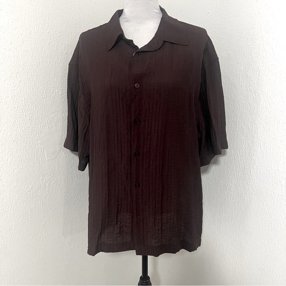 Zara Other - Zara Men’s XLarge Rich Brown Crinkle Effect Textured Top EUC Button Up Business